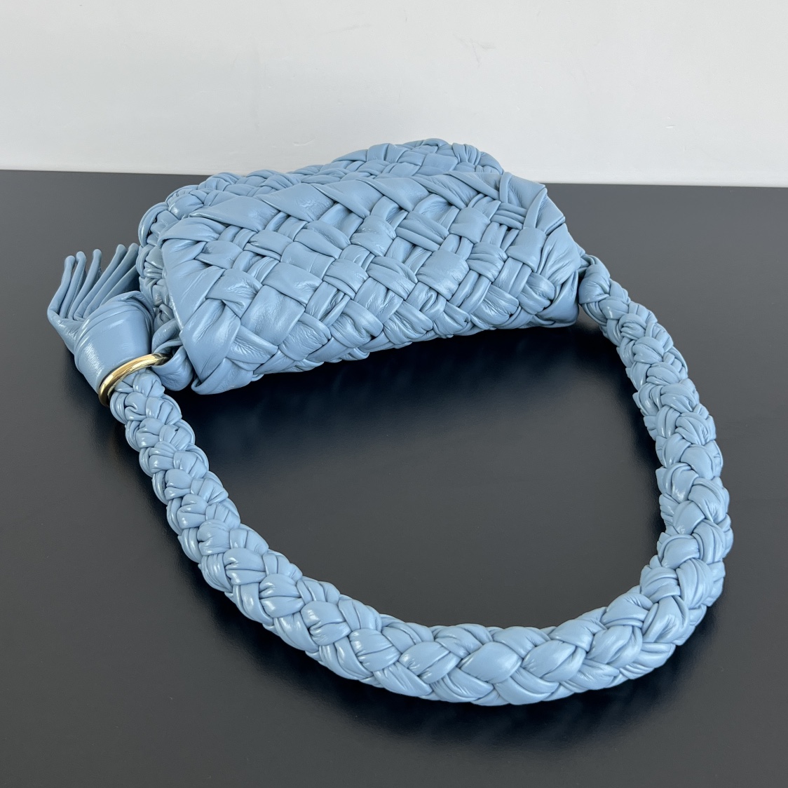 Kalimero Citta Intreccio Leather Shoulder Bag Light Blue